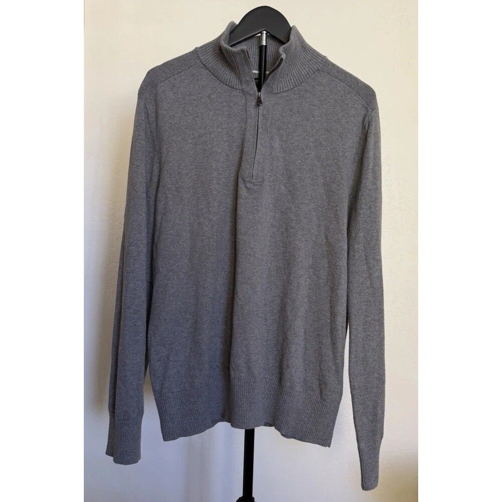 Banana Republic Men's Gray Cotton Cashmere Knit 1/4 Zip Mock Neck Sweater L